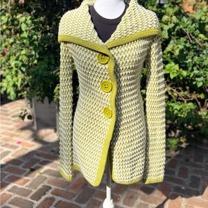 Free People Green and White Knit Sweater